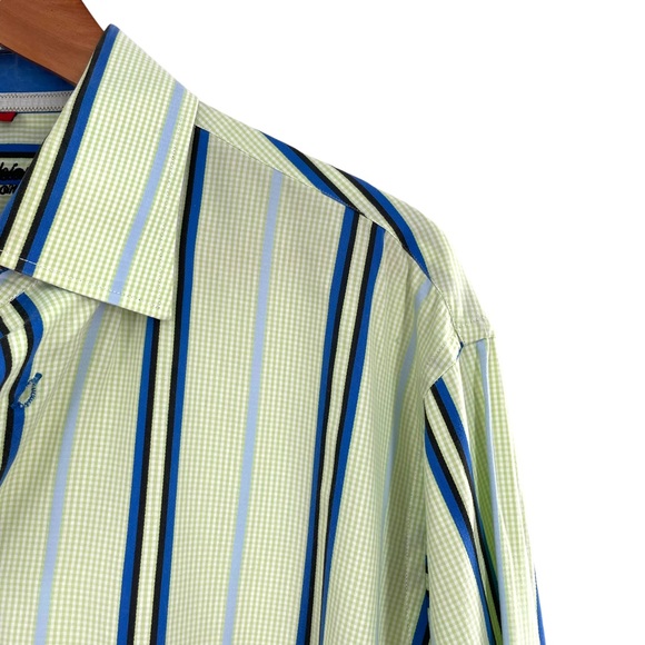 Luchiano Viscotti Long Sleeve Striped Button Up Shirt 2 Ply Mercerized Cotton XL - Picture 5 of 10